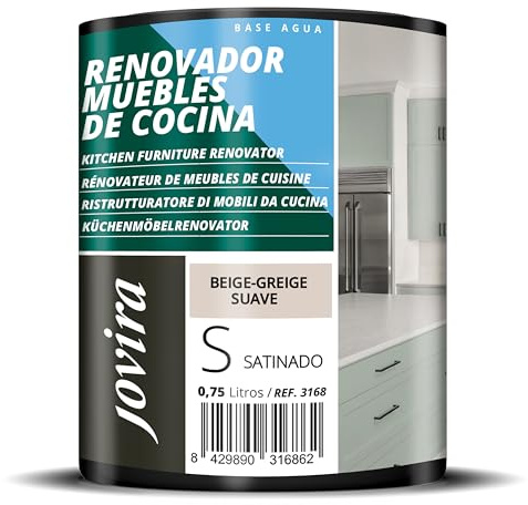JOVIRA PINTURAS Pintura renovadora para Muebles de Cocina, acabado satinado al agua. Especial para renovar muebles de cocina, puertas, baños, etc. (750 ml, Beige-Greige Suave) T