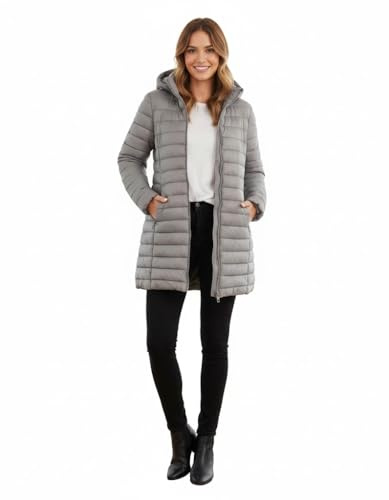 kraftd Womens Winter Lightweight Puffer Jacket Quilted Padded Down Coat With Detachable Hood Central Zip Best for Autumn Winter, Outdoors & Travelling (Grey, 20)