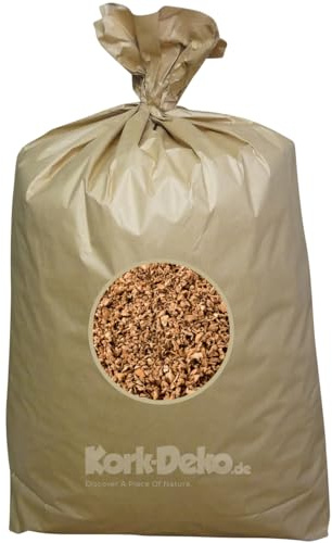 Granulato di sughero grossolano da 100 litri, granulato di sughero da 3 a 12 mm, in sacchetto di carta da 100 l, realizzato in sughero naturale riciclato, lavorazione in un'azienda sociale