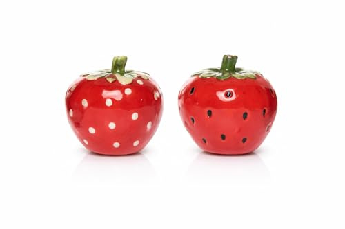 Logbuch-Verlag 2er Set Deko-Erdbeeren aus Porzellan – glänzend rot – Sommerdeko 6 cm hoch – fruchtige Tischdeko für Frühling & Küche – Dekofigur Erdbeere