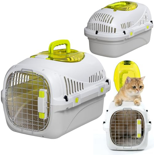 Peluvio SAFY Trasportino Rigido per Gatti e Cani fino a 5 kg per Auto, Ventilato, Facile da Pulire, con Apertura Superiore per Controllo, Maniglia, Porta in Metallo con Doppia Sicura e Ciotola Inclusa