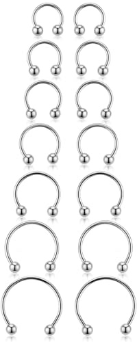 7Pairs 6/7/8/9/10/12/14MM 16G Small Septum Rings, Horseshoe Hoop Rings