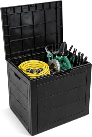 Crystals 110L Outdoor Storage Box with Lid & Padlock – Large Garden Storage Chest, Weather Resistant Plastic Container for Cushions, Tools, Toys & Patio Accessories, Lockable Design