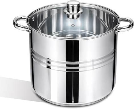 HOMSMYTH Stainless Steel Stockpot with Glass Lid – Heavy Duty Induction Cooking Pot 26cm / 28cm / 30cm | Large Soup, Stew & Pasta Pot | Durable Cookware Pot for Home Kitchen & Catering (26CM)