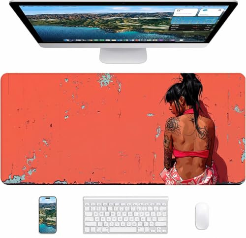 Red Gaming Mouse Pad, Woman Large Mouse Mat 1200x600x3mm, Desk Pad with Stitched Edges, Keyboard Mat with Waterproof Non-Slip Rubber Base, Desk Accessories and PC Accessories, Gifts for Women M-9540