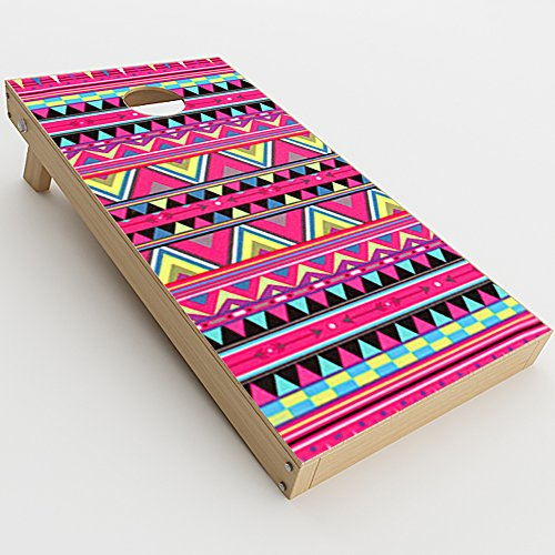 Skin Decal Vinyl Wrap for Cornhole Game Board Bag Toss (2xpcs.) Skins Stickers Cover/Aztec Pink