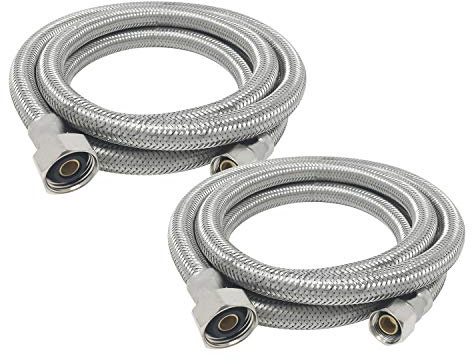 [2-Pack] PROCURU 48 (4Ft) x 3/8 Comp x 1/2 FIP Faucet Hose Connector, Stainless Steel Braided Supply Line, Certified Safe (9SF48-2P)