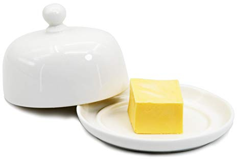 Small NAGU Butter Dish with Lid, Mini White Porcelain Butter Tray with Individual Handle for Serving on Table, Beautiful Ceramic Serving Bowl for Table, Counter, Refrigerator, Oval, One Size