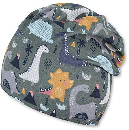 Sterntaler Slouch-Beanie für Jungen mit Dinosaurier-Motiv, 45, Dunkelgrün