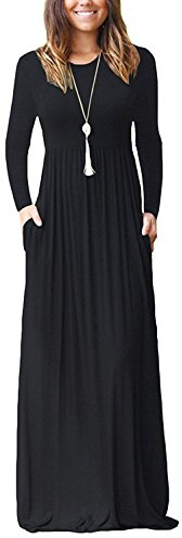 AUSELILY Women's Casual Maxi Dress Long Sleeve | Autumn/Winter Dresses for Women uk,Long Casual Dress with Pockets,Round Neck,daily wear,Comfortable fabric,Polyester,Spandex