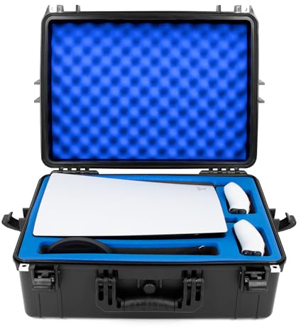 CASEMATIX PS5 Carry Case Compatible with PlayStation 5 Console, Digital & Disc Editions, Hard Shell Waterproof Travel Storage Case Fits PS5 Controllers, Games & Accessories with Custom Foam Insert