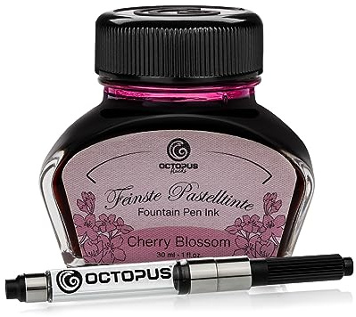 Octopus Fluids Cherry Blossom - Encre de stylo plume aux couleurs pastel, Convertisseur inclus, Encre d'écriture dans l'encrier, Rose 30 ml