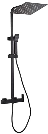 VALAZ Columna Ducha Monomando Negro Mate Serie Segura | Mezclador Agua Fría y Caliente, Ahorro de Agua | Instalación Fácil y Rápida | Inoxidable, Redonda, Longitud 80-120 cm