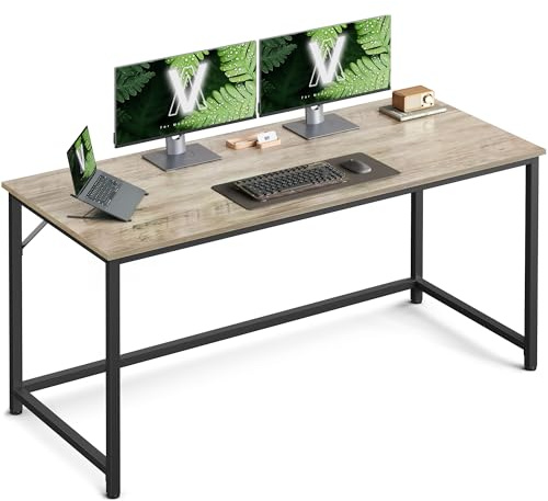 VASAGLE Bureau d'Ordinateur, Table, 60 x 135 x 76 cm, pour Bureau, Chambre, Salon, Cadre en Métal, Grège Chiné et Noir d'encre LWD043B02