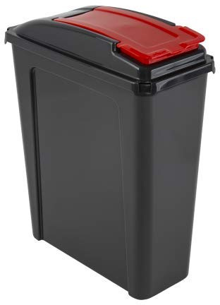 M1SS 25 Litre Plastic Indoor, Outdoor Recycle Recycling Waste Bin, Slimline Bin with Lid for in the Home/Kitchen - Made in UK (Red)