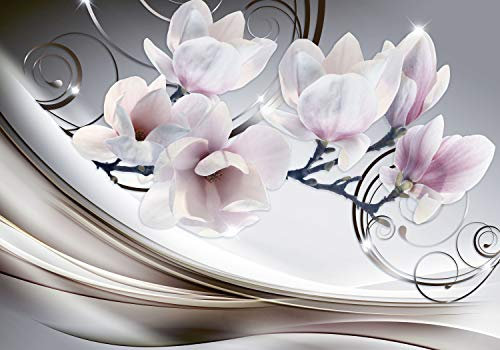 decomonkey Fototapete selbstklebend Blumen Abstrakt 441x315 cm XL Selbstklebende Tapeten Wand Fototapeten Tapete Wandtapete klebend Klebefolie Magnolie Orchidee 3d Effekt grau rosa Holz braun