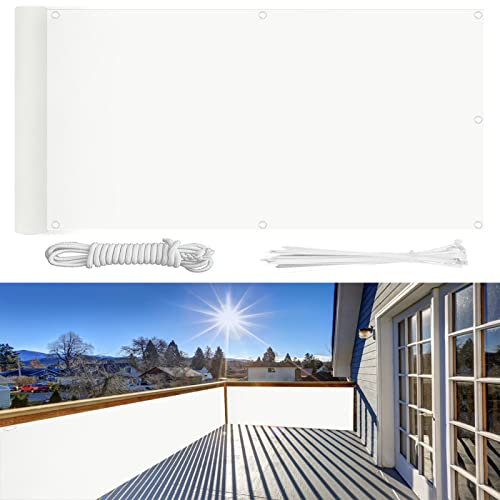 Balkon Sichtschutz 110×1900cm Ohne Bohren, 100% Schutz der Privatsphäre,Blickdichte Balkonumspannung Windschutz UV-Schutz Gartenzaun Schwimmbad-Leitplanke,mit Ösen Kabelbinder und Kordel/Sandfarbe