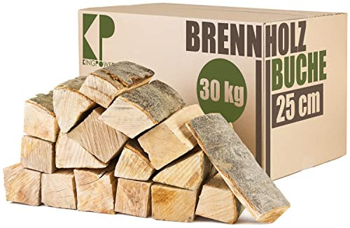 Buche Brennholz 25 cm Kaminholz 30, 60 oder 90kg für Kaminofen Lagerfeuer Feuerschale Ofen Grill Buchenholz kammergetrocknet ofenfertig Holzscheite Kingpower, Menge:30 kg