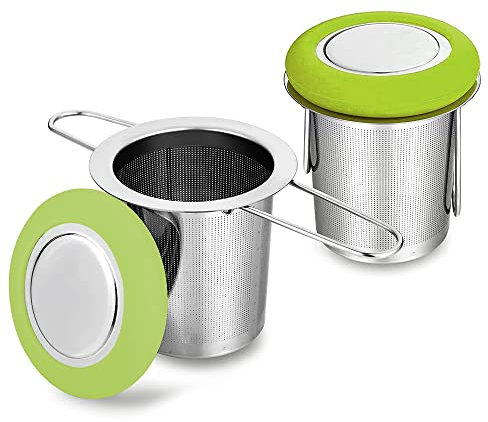 2 Stück Teesieb Teeei Teefilter Losen Tee, Edelstahl-Teesieb, Klappgriff, Teefilter für losen Tee, überlegenes Brühen und Kaffee (Grün)