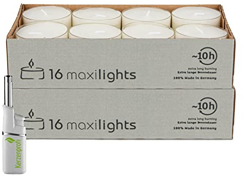 DecoLite Maxi Teelichter im Acrylcup – 9–10h lange Brenndauer – Auswahl: 16 bis 160 Stück – Große Teelichter transparent – Ø 5,6 cm x H 2,5 cm - (32 x MaxiLights)