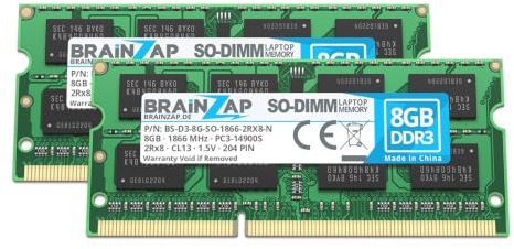 BRAINZAP 16GB (2x8GB) DDR3 1866MHz PC3-14900S-13 SO-DIMM CL13 2Rx8 1.5V Unbuffered Non-ECC RAM Arbeitsspeicher für Notebook Laptop