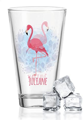 GRAVURZEILE Leonardo Wasserglas mit UV-Druck - im Flamingo Design - mit Wunschname - Für Sie als Geschenk