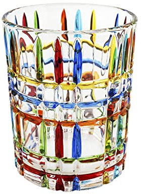 DigiTizerArt Einzigartiges handbemaltes stielloses Cocktailglas bunt gestreiftes Kristallweinglas für Scotch-, Bourbon-, Likör- für Scotch-Liebhaber (Gebeizter Vintage-Glas-Streifen)
