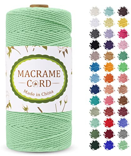 LEREATI Corda Macrame 2mm x 200m, Filo Macrame Cordoncino Cotone Naturale Spago Colorato, Cordino per Borse Uncinetto, Arazzo da Parete, Fai da Te Artigianato, Decorazioni (Verde Acqua)