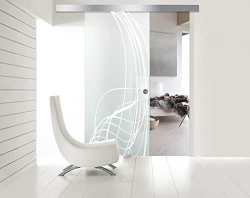 BOSS Porta Scorrevole in vetro modello LAVA 90x215 cm (60/80/90 cm) 8 mm, vetro Satinato, Nano rivestito bianco, kit hardware complete (90x215 cm, SINISTRA)