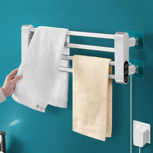 HMAKGG Scaldasalviette elettrico senza foratura, bianco, con termostato pieghevole a 90°, impermeabile, scaldasalviette elettrico, interruttore touch, scaldasalviette, bagno elettrico, 36 W, con spina