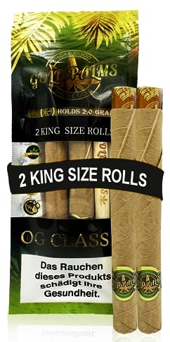 GOLD PALMS® 2er King Size Blunt Wraps | 100% Natural | Tabak Ersatz | Pre-Rolled cones | Blunt Paper | Vorgedrehte Papes | Cones Hülsen