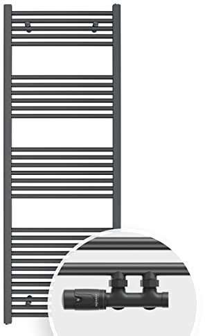 Aquabad Badheizkörper Virgo inkl. Multiblock Eckausführung | Grösse: 60 x 160 cm | Heizleistung 630 Watt | Farbe: Anthrazit | Mittelanschluss 50mm | Handtuchhalter, Handtuchwärmer