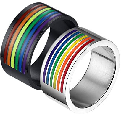 BCughia Freundschaftsringe Beste Freundin, Verlobungsring Herren Edelstahl 10 mm LGBT Ring mit Regenbogen Emaille Damengröße 52(16.6), Herrengröße 60(19.1)