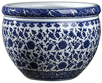 Keramik-Blumentopf für den Innenbereich, blaue und weiße Porzellanblume, Keramik-Übertopf, großer Vintage-Orientalischer Übertopf, handbedruckter Blumentopf, dekorativer Blumentopf für den Außenbere