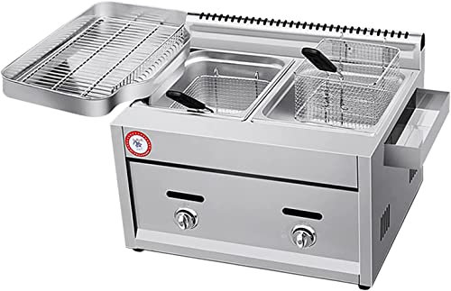 Friteuse à gaz de grande capacité, friteuse GPL en acier inoxydable for la maison et le commerce, puissance de feu réglable, avec paniers et couvercles, for frites beignets poisson, cle facile