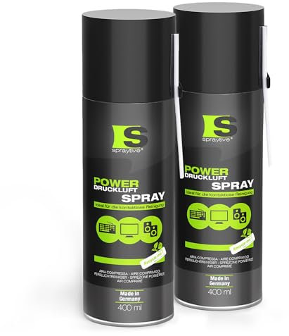 Spraytive 2 x 400ml Power Druckluftspray/Druckluftreiniger mit 100mm Sprühverlängerung - Druckluftdose (Air Duster) - zur Reinigung von Tastatur, PC, Playstation, Xbox
