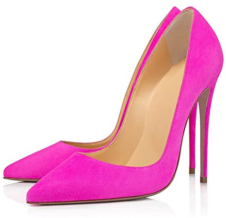 Omeslike Décolleté da Donna in Suede Fucsia con Tacco a Spillo da 12 cm e Punta Affusolata, Ideali per Matrimoni, Serate Cocktail, galà Formali e spostamenti in Ufficio,Rosa,35 EU