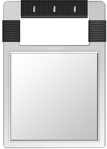 TASALON Unzerbrechlicher Handspiegel, Silber, Rechteckig, Tischhalterung, ABS-Rahmen, Handspiegel für Barbier, Salon, Make-up, Dusche