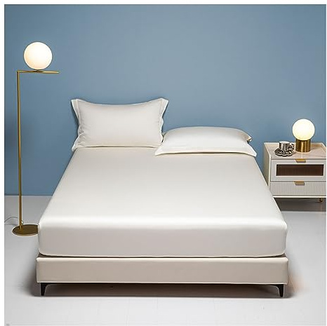 100s Lyocell Tencel Double Fitted Sheet Satin Spannbettlaken Für WASSERBETTEN BOXSPRINGBETT Spannbetttuch Echte Luxusqualität Bettlaken Weich Und Hautfreundlich Laken ( Color : White A , Size : 180x20