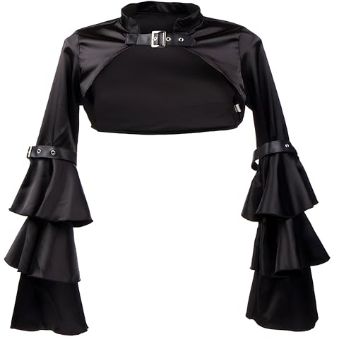 BaronHong Bolero victoriano steampunk gótico retro con volantes de satén manga larga acampanada vintage, Negro, M