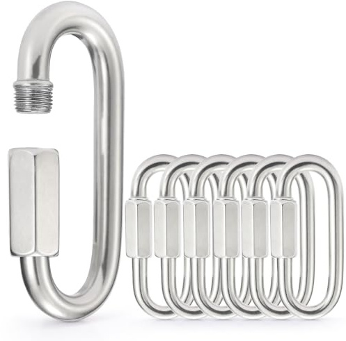 sprookber Stainless Steel Chain Quick Links - 304 Stainless Stee Chain Connector, Screw Carabiner, Chain Hooks, Set of 6 (3.2 Inch)