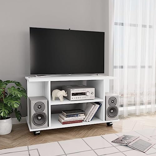 WHOPBXGAD fernsehschrank,tv Board Weiss,tv Board,fernsehschrank Weiss,TV-Schrank mit Rollen Weiß 80x40x40 cm Holzwerkstofffernsehschrank weiß,fernseherschrank,tv Board,