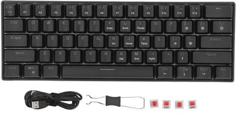 Gaming Keyboard,Compact 60% Size Mechanical Gaming Keyboard with Detachable USB C Cable, Red Switches, LED Backlighting, Wide Compatibility, and Ergonomic Design