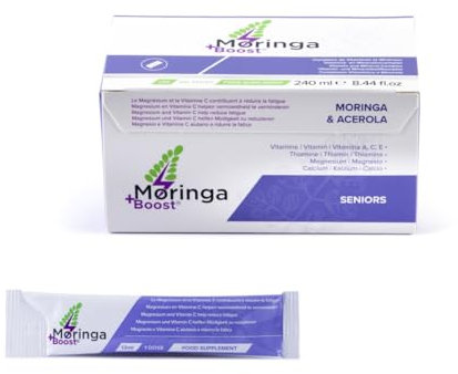 MORINGA+BOOST Seniors – Integratore Alimentare in Stick Gel – Moringa, Acerola, Magnesio, Calcio, Vitamine A, B1, C, E – Energia, Vista e Sistema Immunitario – 20 x 12 ml