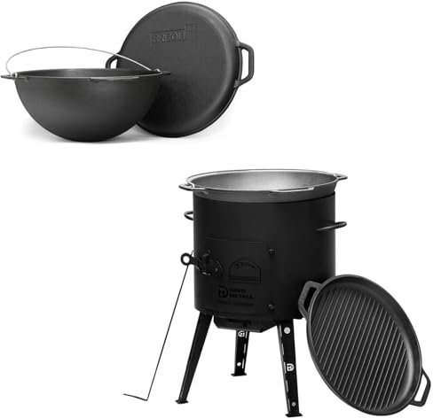 12L Kazan mit Ø40 Uchag Utschak Utschag 2mm stahl Kessel mit Deckel-Grillpfanne aus Gusseisen Kasan Feuerstelle Feldküche