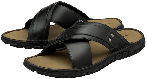 DUNLOP Mens Leather Sandals Open Toe Straps - Black - UK 10