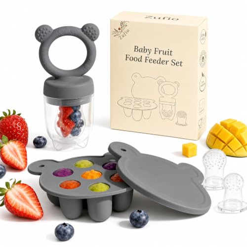 Silikon Fruchtsauger Baby: Schnuller und Muttermilch, Eis am Stiel, Gefrierschrank, Aufbewahrungsbehälter für Babynahrung, Eiswürfel für Babyzahnen und Selbstfütterung (Dark Gray)