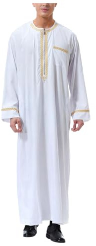 RUMAOZIA Muslimische Kleider Herren Gebetskleidung für Männer Muslim Kaftan Abaya Herren Dubai Robe Mittlerer Osten Ethnisch Kandoura Saudi Stil Dishdasha Araber Thobe Arabische Kleidung