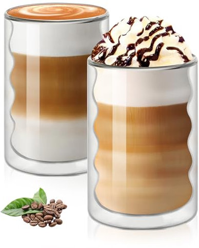 Vicloon Cristal Vidrio de Doble Pared, 375mlx2 Vasos de Doble Transparente,Tazas de Vidrio Borosilicato,Tazas de Café de Cristal, Vasos de Doble para Té,Café,Leche,Latte,Macchiato