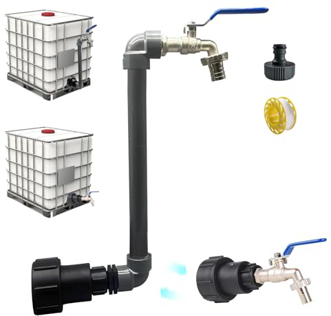 IBC Auslaufhahn Messing IBC Tank Zubehör, Verlängern Schwanenhals Für 1000L Regenwassertank Verbinder, Regenfass, Regentonnen, S60x6 3/4 Zoll Wasserhahn Adapter